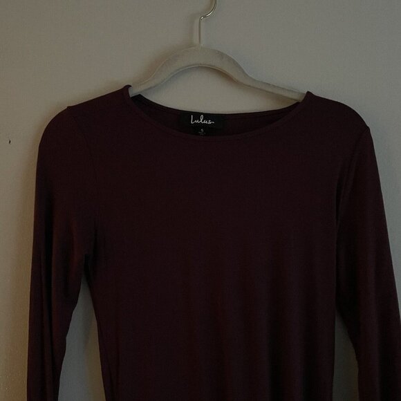 Lulus Wmn S Burgundy Jersey Knit Long Sleeve Backless Kiss And Tell Sheath Dress - Picture 4 of 10